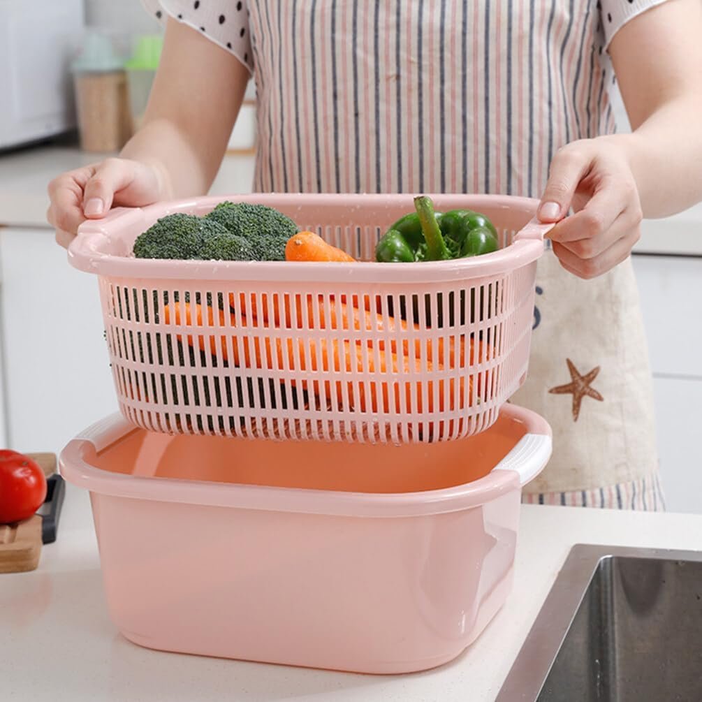 Fruit and vegetable washing and draining basket
