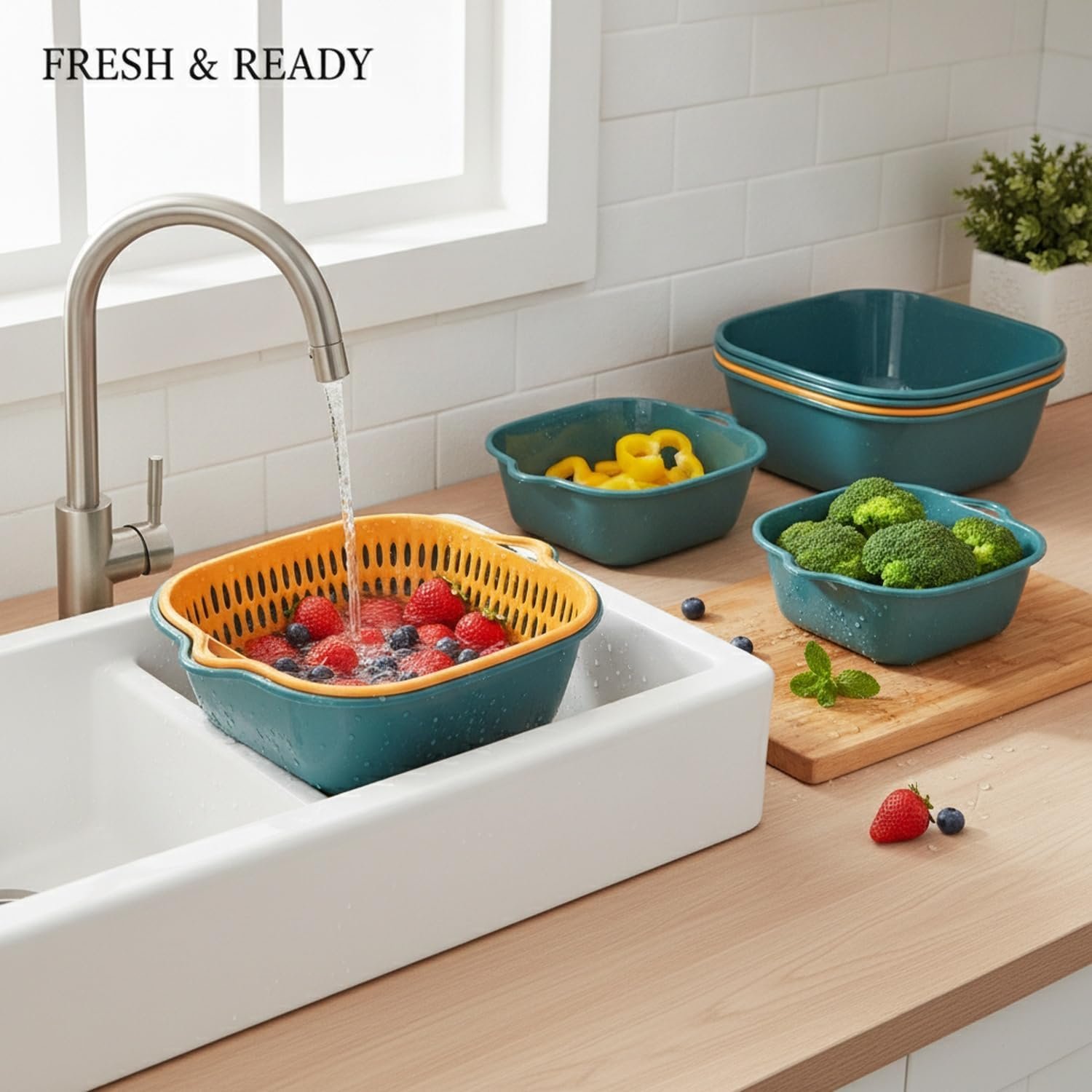 Plastic fruit and vegetable washing and draining basket Image 2