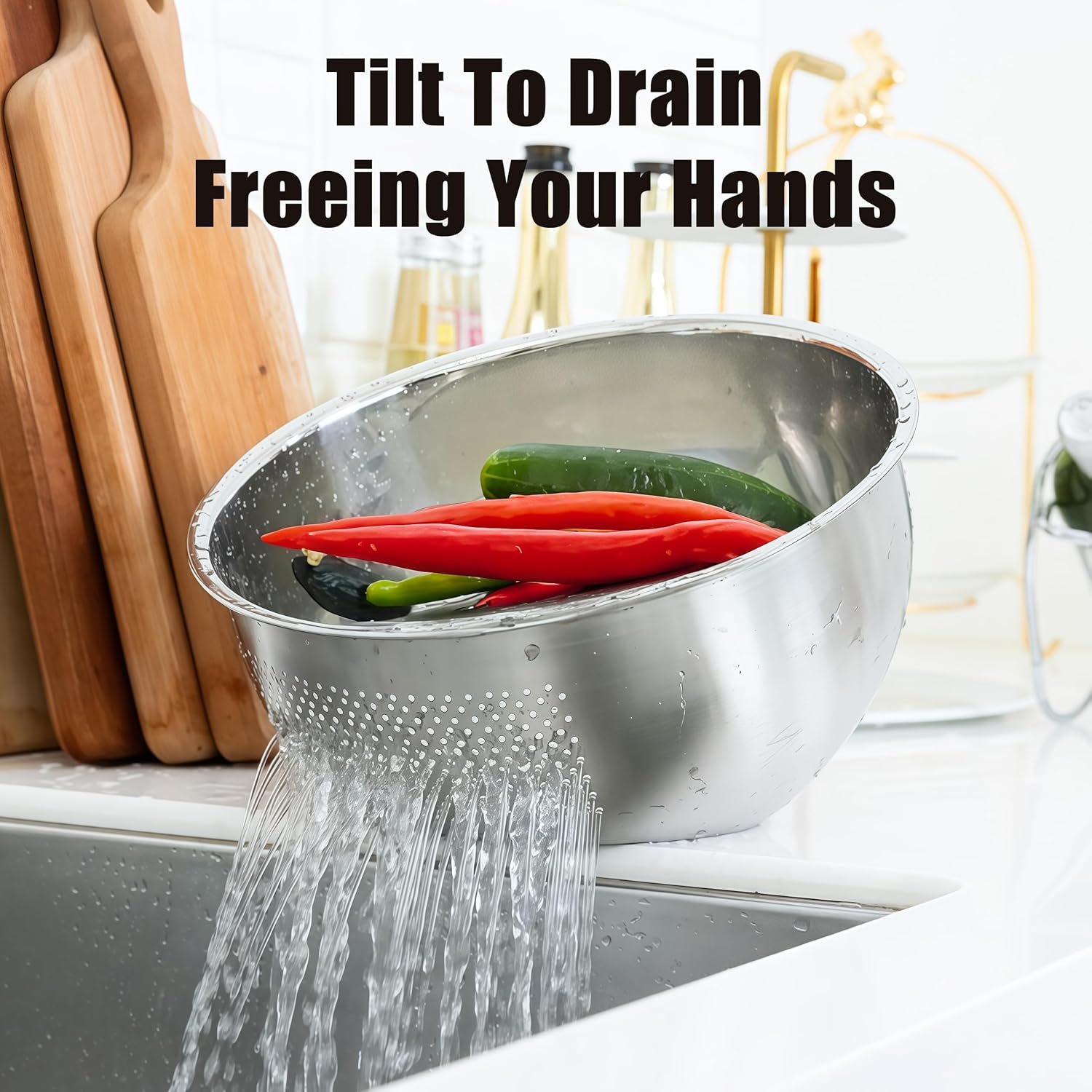 Stainless Steel Rice Washing/Draining Bowl Image 2