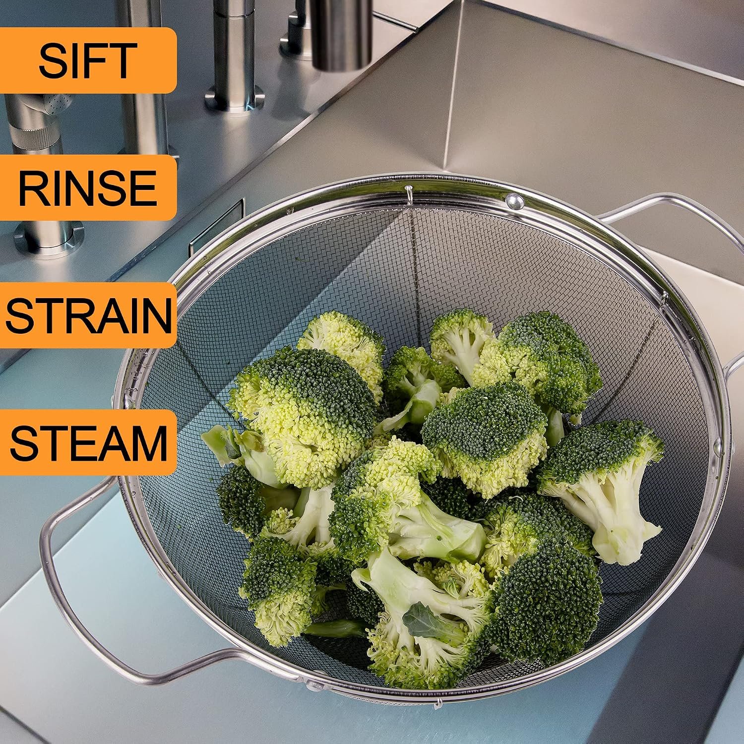 3 piece stainless steel colander/strainer set Image 2