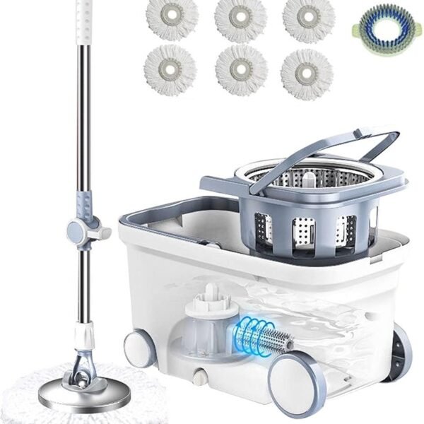 Spin mop bucket set, 360° rotating floor cleaning system