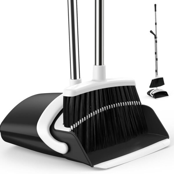 Household broom and dustpan set with adjustable handle