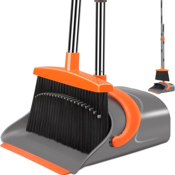 Home/Office Broom and Dustpan Set, Long Handled Broom with Standing Dustpan