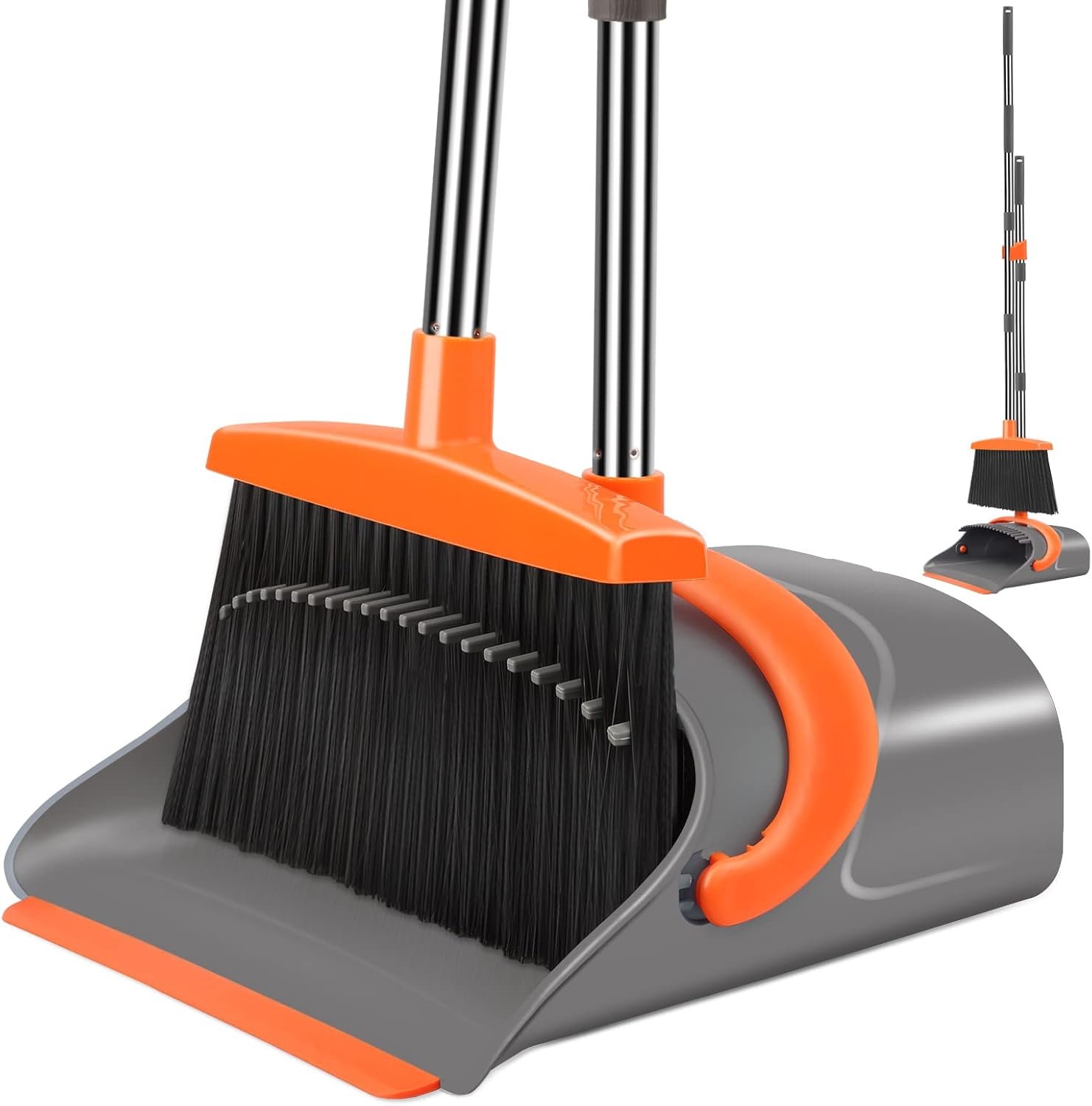 Home/Office Broom and Dustpan Set, Long Handled Broom with Standing Dustpan