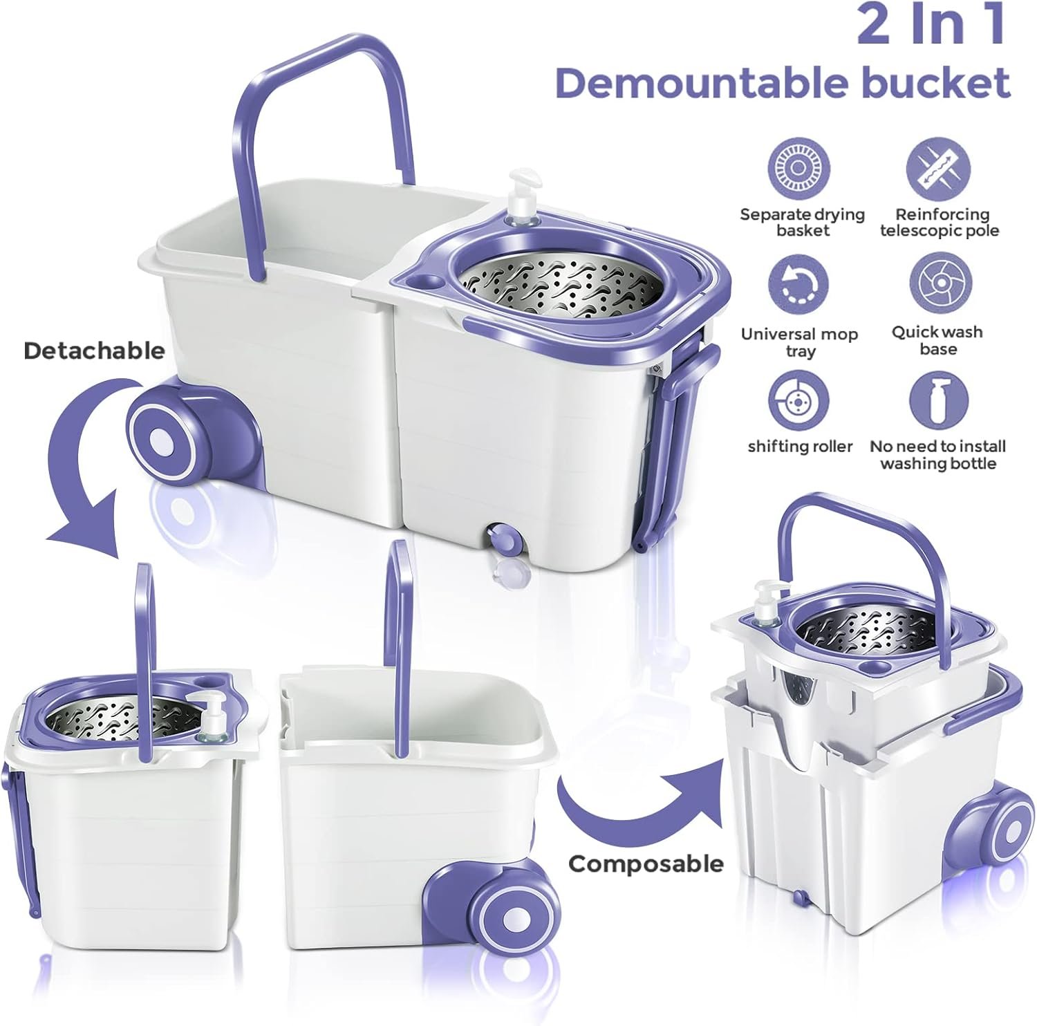 Spin Mop Bucket Set with Wringer Image 2